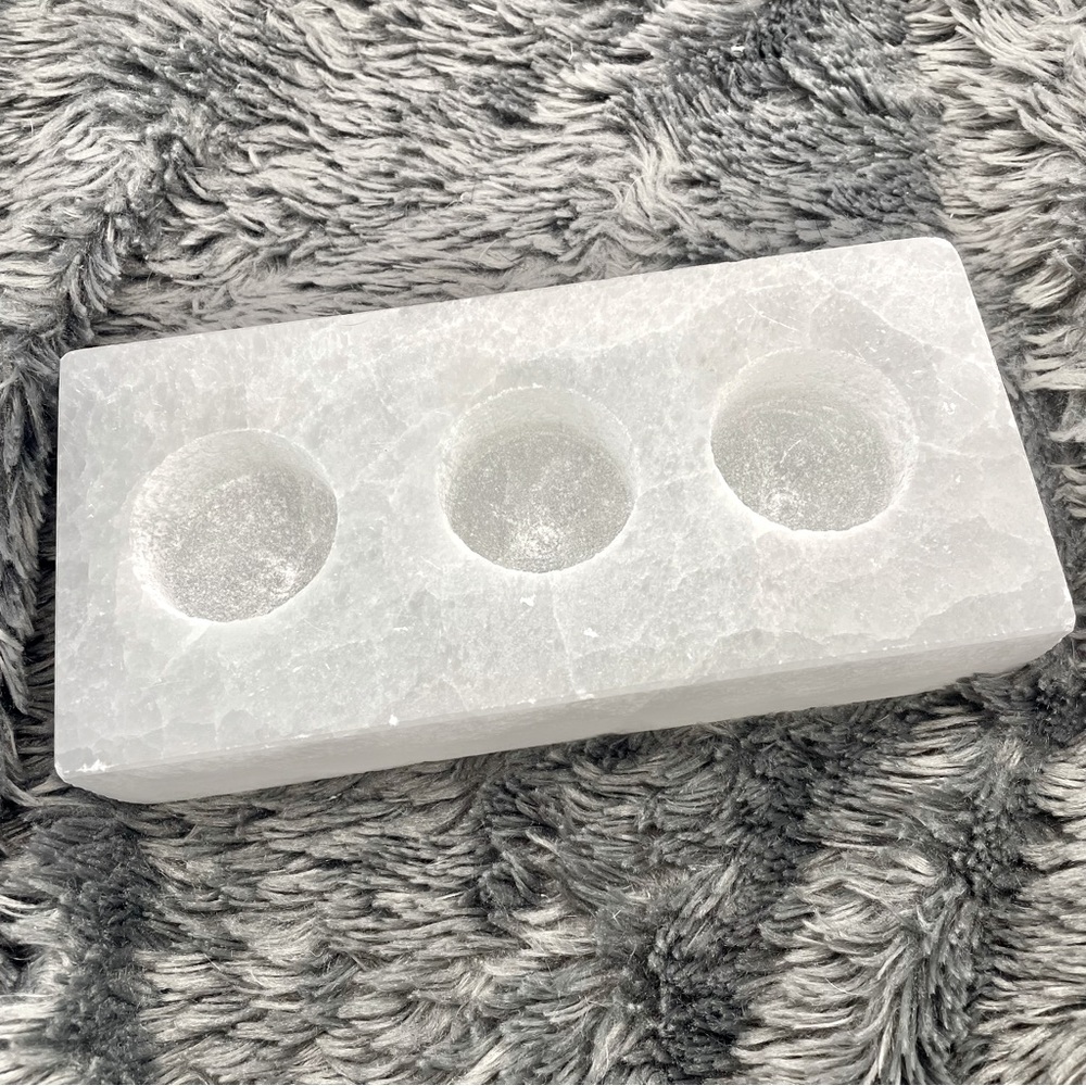 💎 Clear Quartz White Crystal Votive Candle Holder for Three Candles ✨ HEAVY ✨
